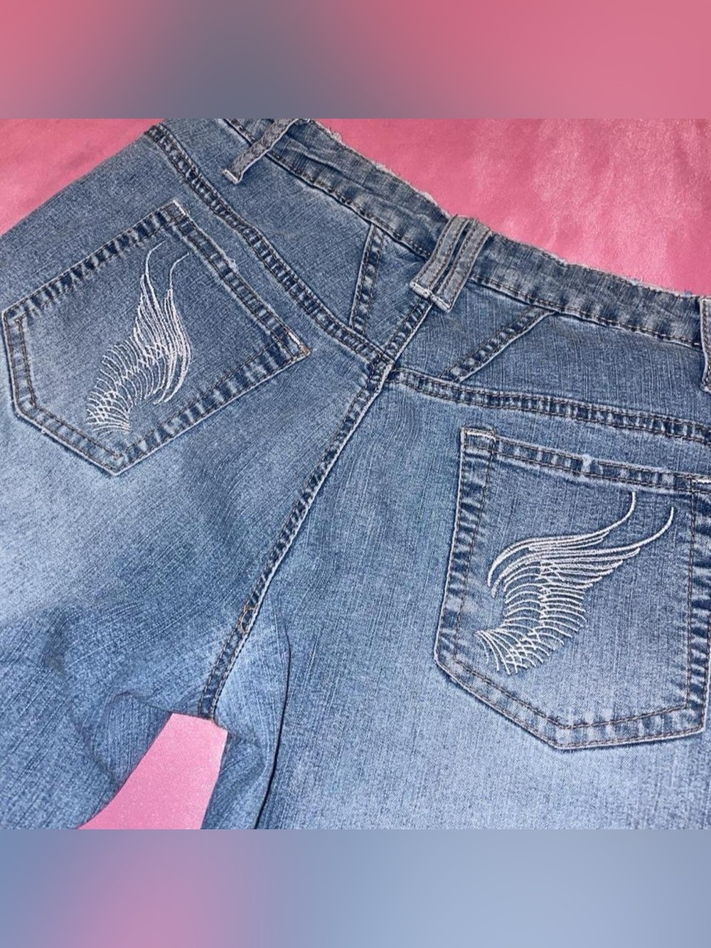 vintage y2k One Tuff Babe angel wing low-rise capris